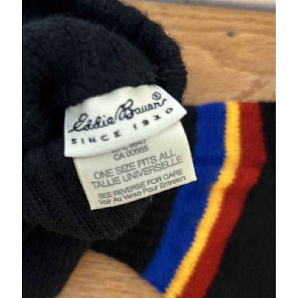Vintage Eddie Bauer EBTEK GLOVES Striped Acrylic Made in USA Gaper Day Black - Picture 4 of 5